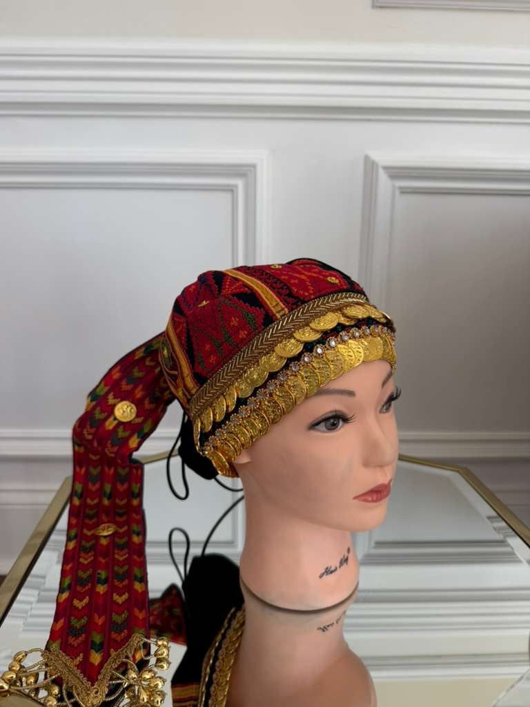 Red Tatreez Coin Head Piece Awka