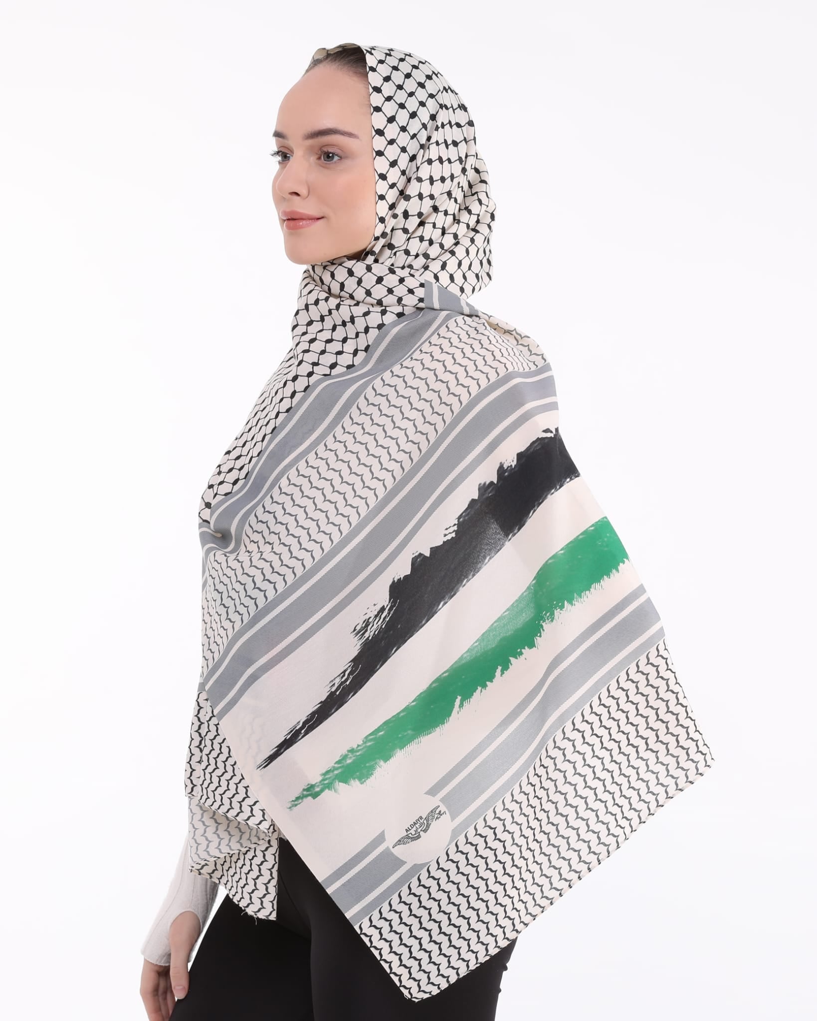 Beige Palestinian flag Keffiyeh hijab-scarf cotton flex fabric #526