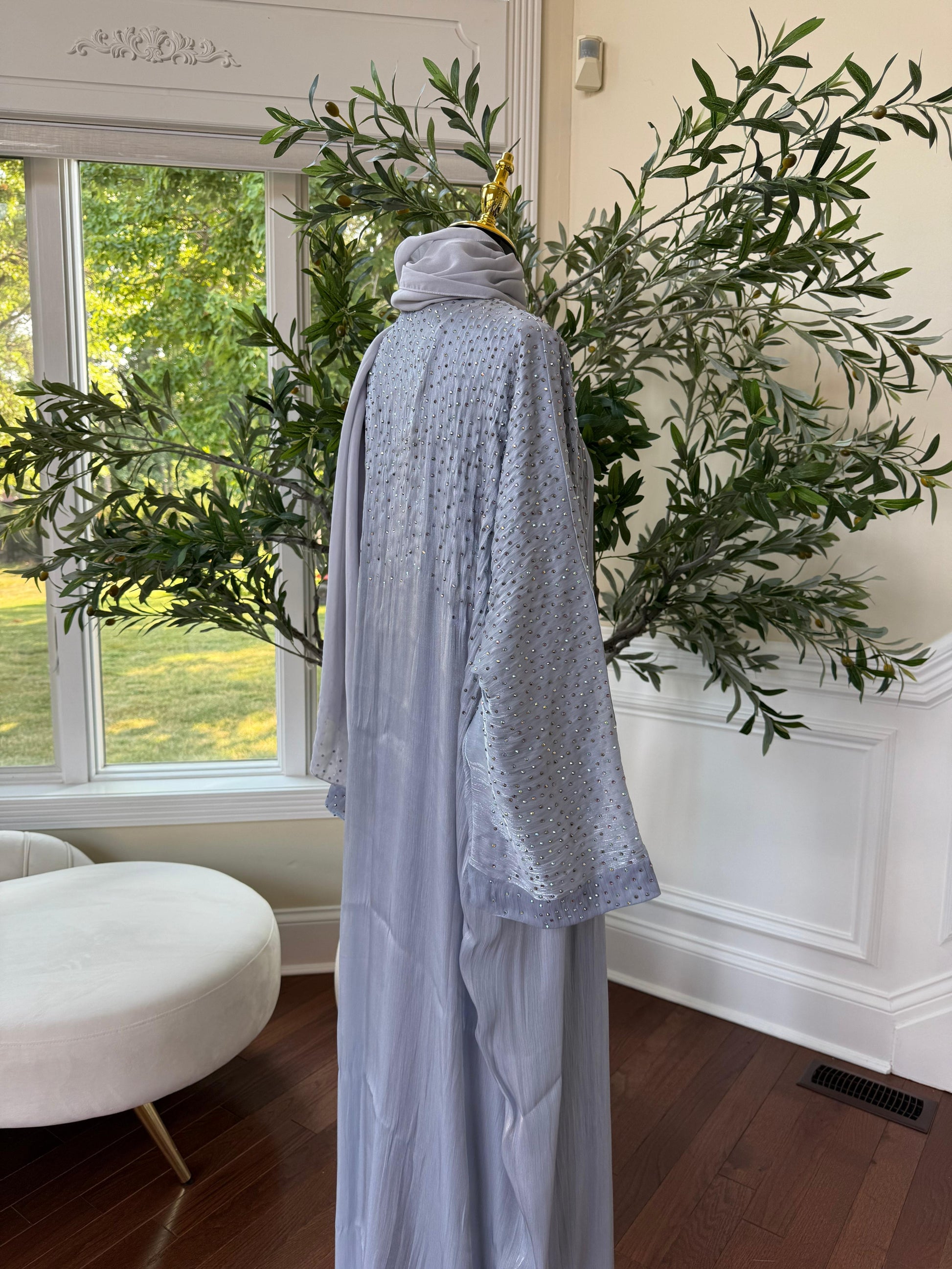 Light Dust Blue Sparkle Cardigan Abaya