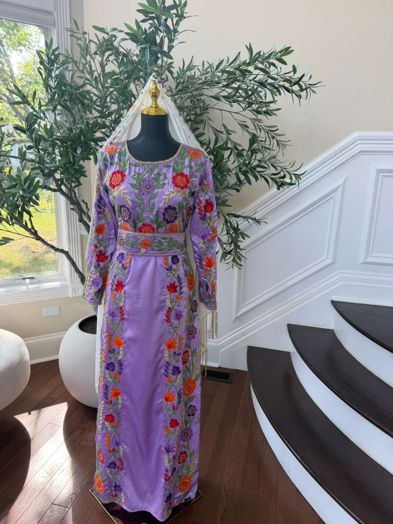 Lavender Floral Beaded Stone Thobe