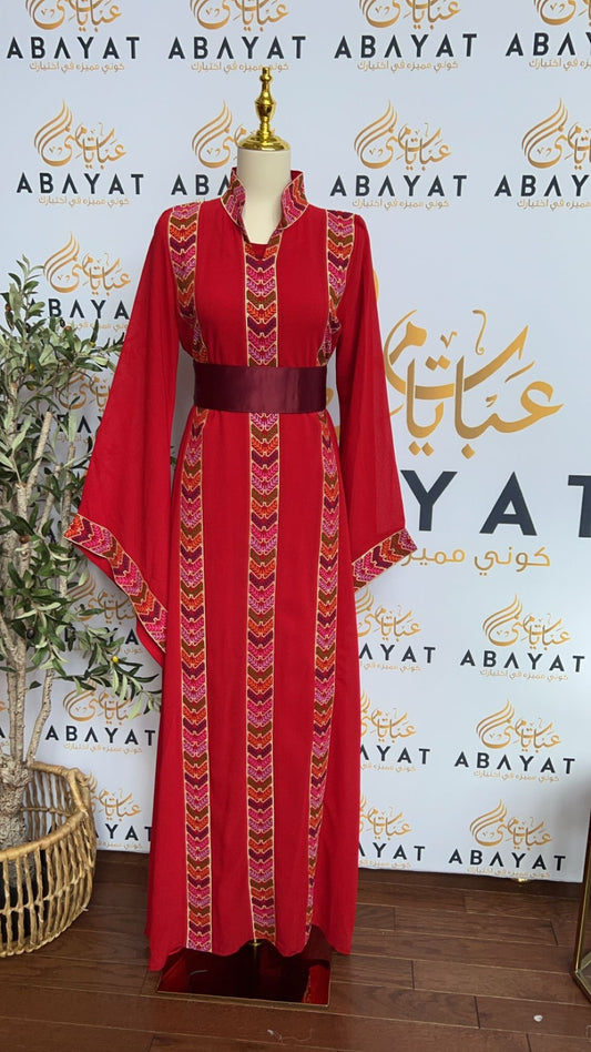 Red Tatreez Two Piece Abaya