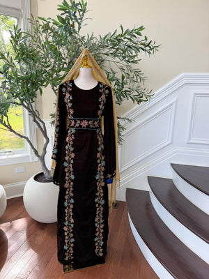 Brown Velvet Beaded Stone Elegance