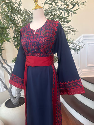 Blue Embroidery Tatreez Red Detail Thobe