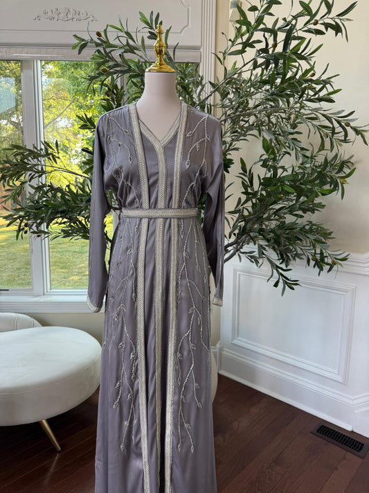 Grey Floral Two Piece Kuftan