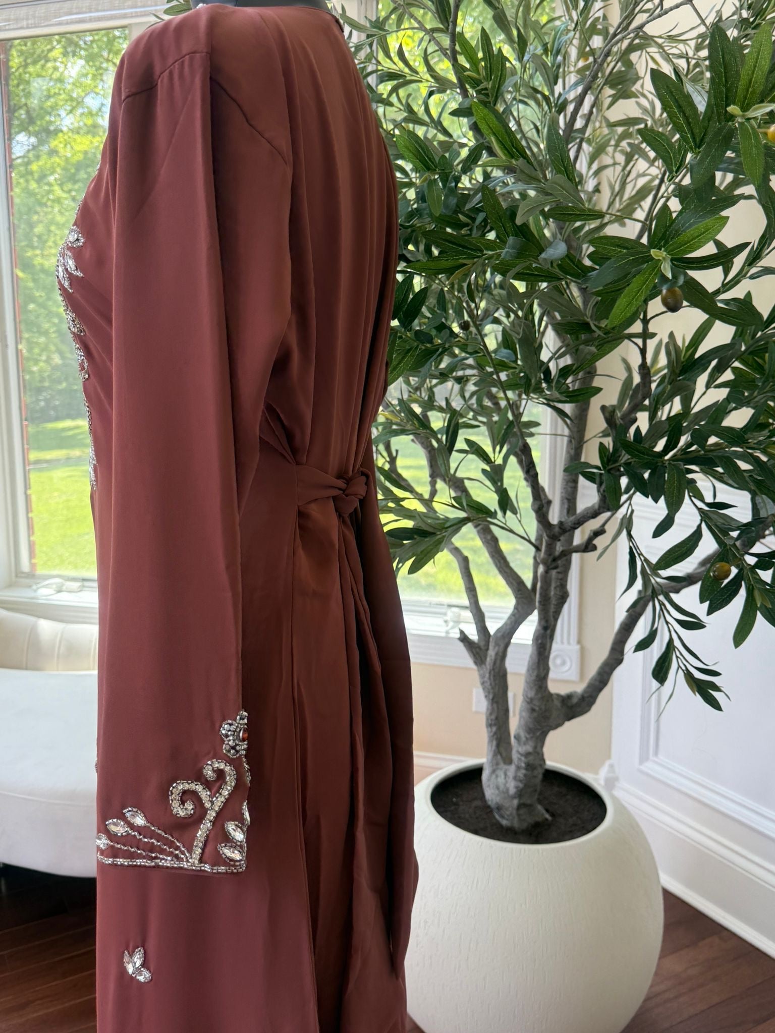 Peach Red Beaded Kuftan Maxi Dress
