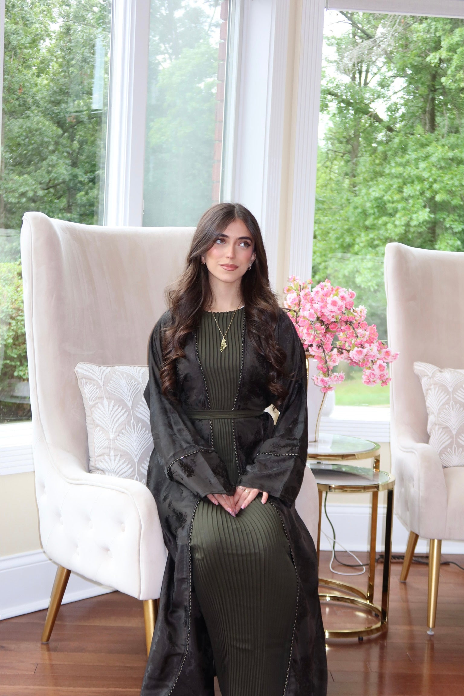 Deep Olive Blossom Abaya