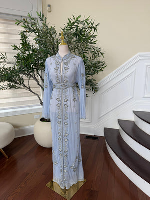 Baby Blue Cardigan Silver Abaya