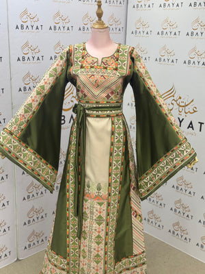 Classic Olive & Cream Traditional Embroidery Thobe
