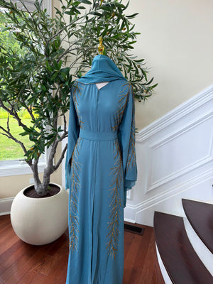 Golden Blue Design Charm Abaya