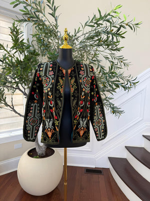 Black Embroidery Green Tatreez Jacket