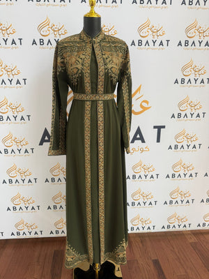 Elegant Tatreez Golden Green Dress