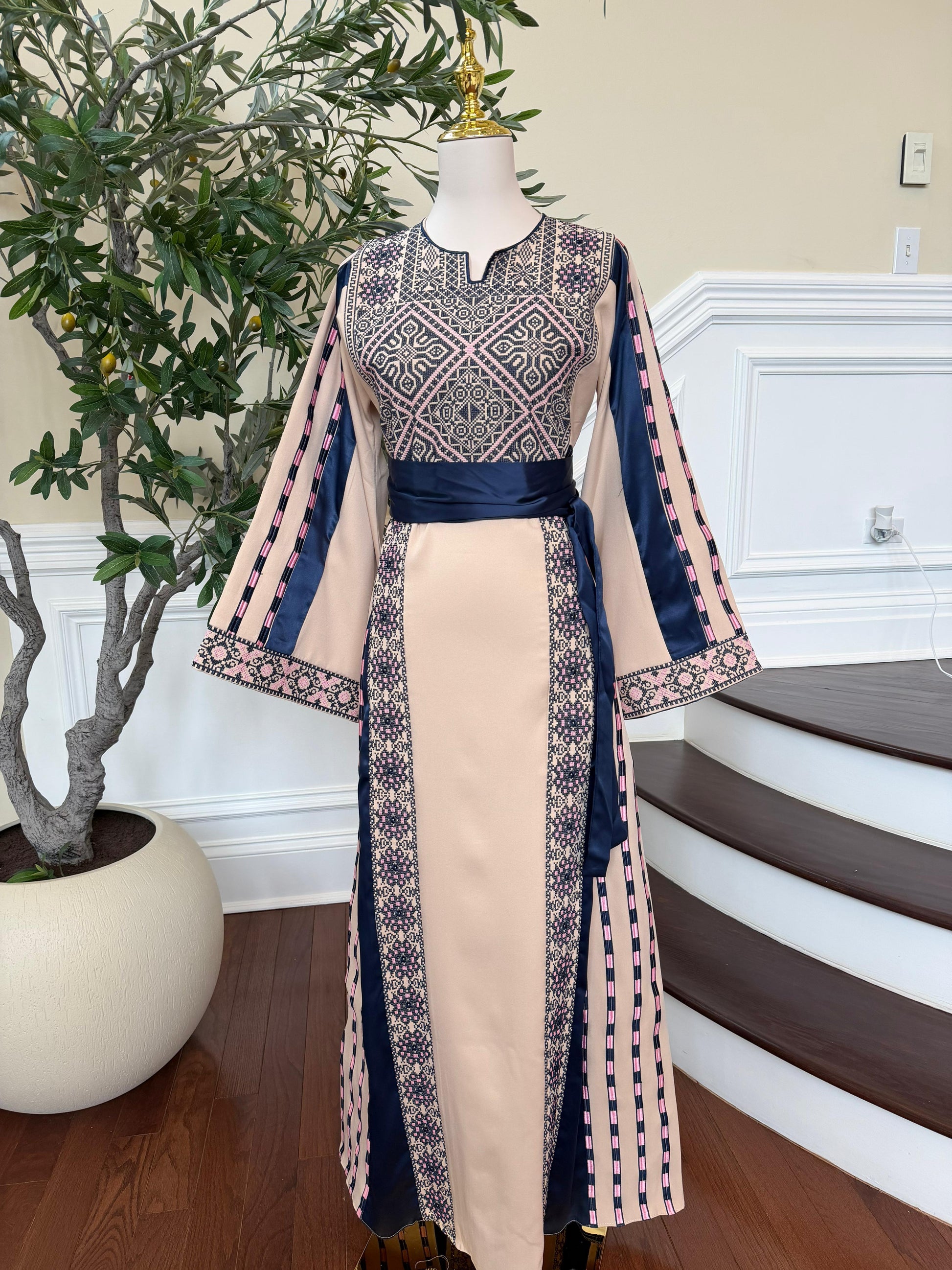 Royal Blue Embroidery Tan Thobe