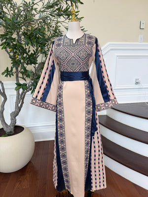 Royal Blue Embroidery Tan Thobe