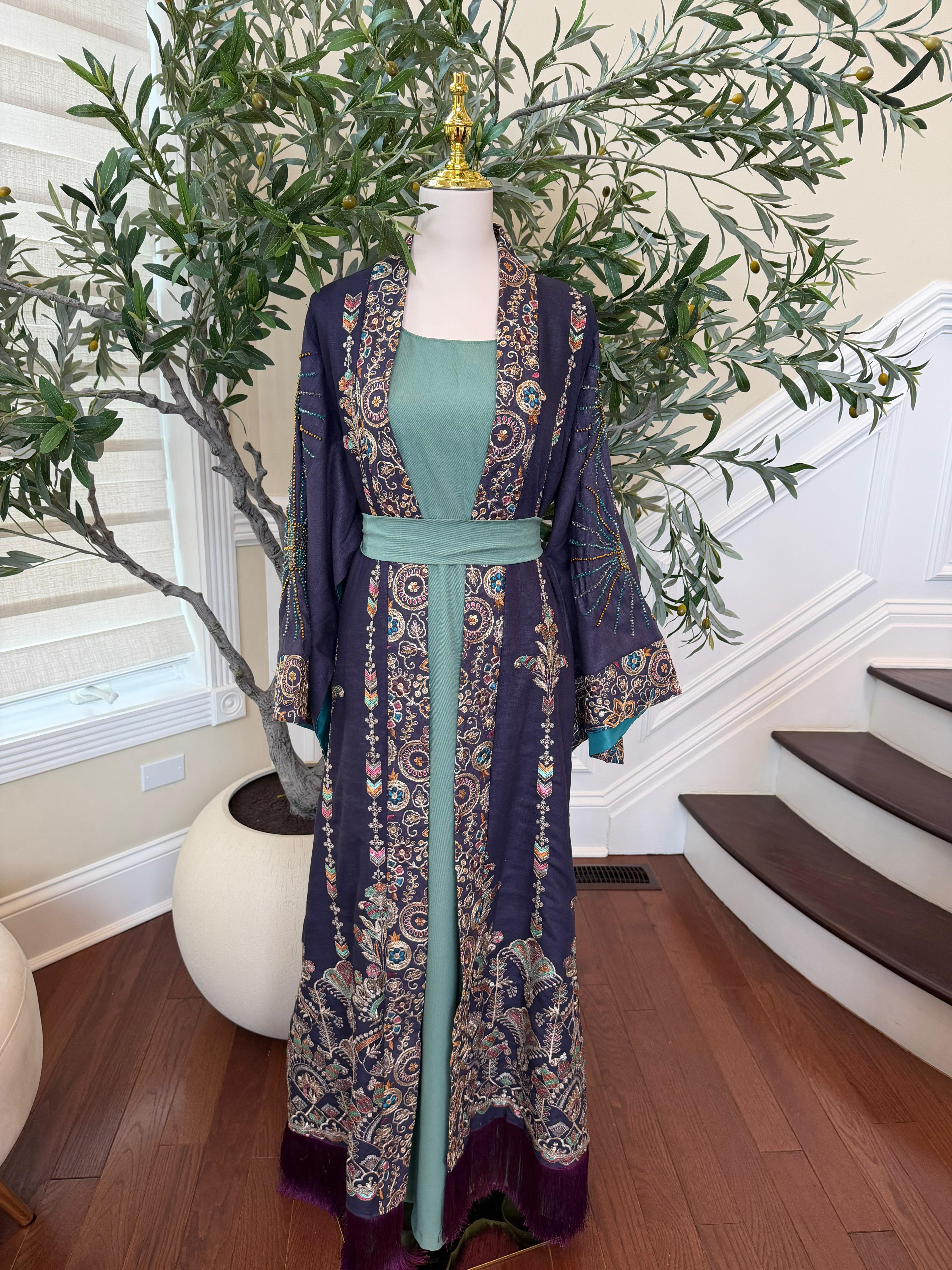 Embroidery Two Piece Beaded Abaya