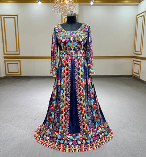 Elegant Floral Blue Stone Thobe Dress