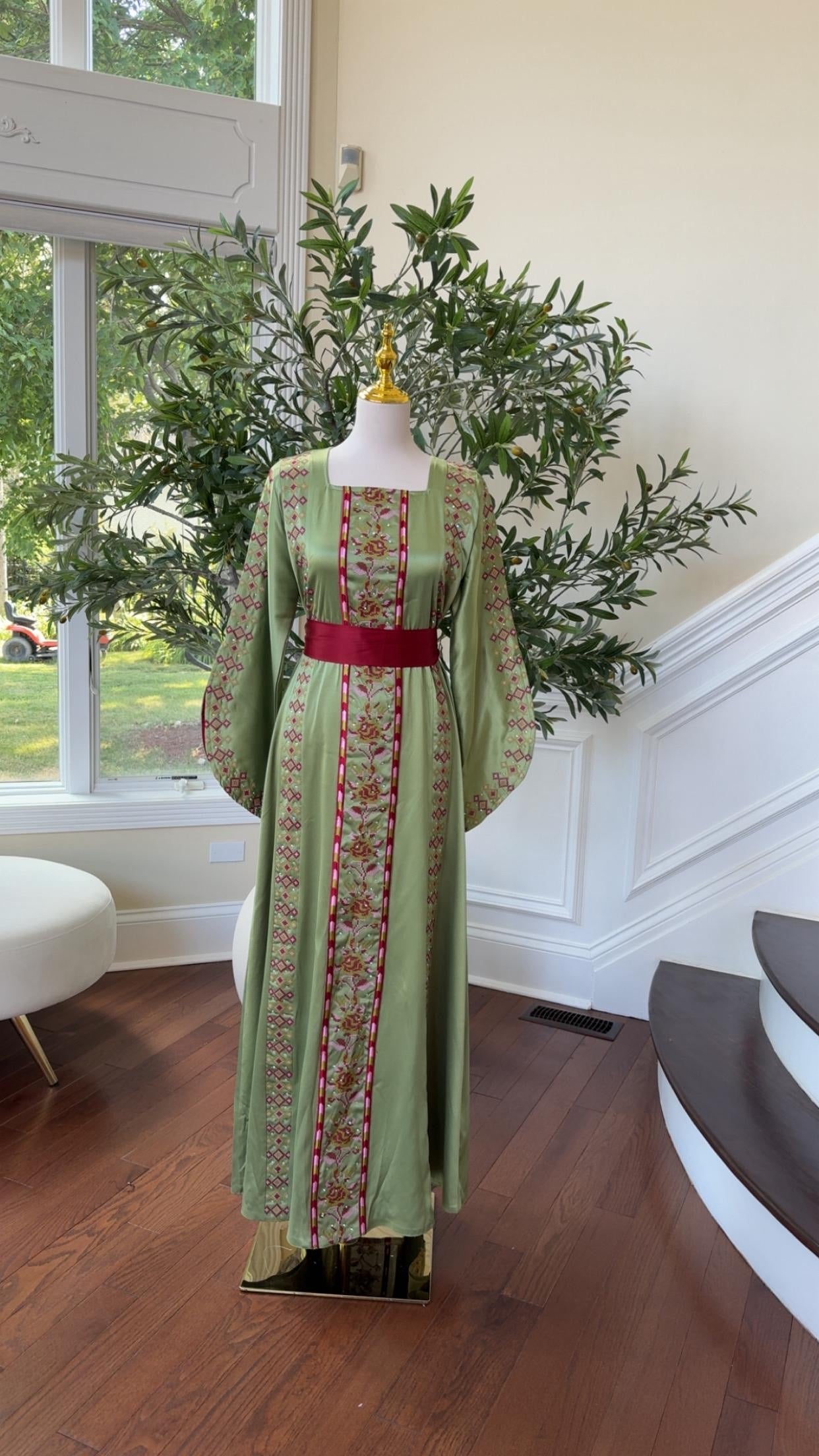 Green Satin Tatreez Thobe