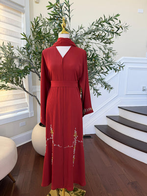 Orange Red Beaded Charm Abaya