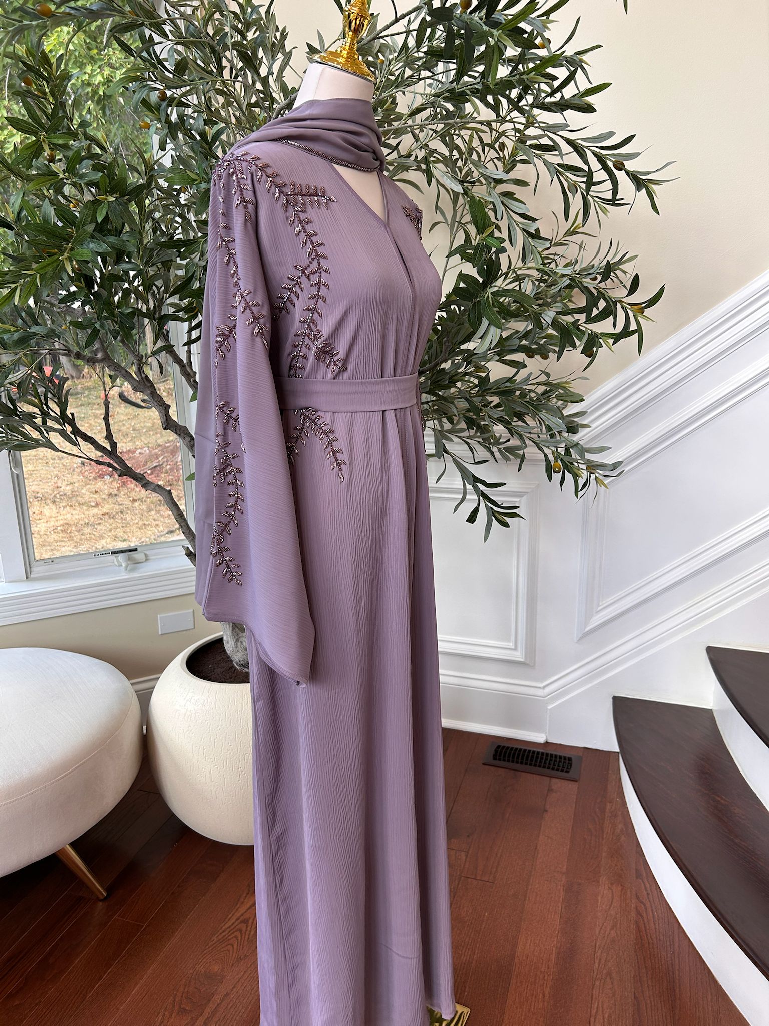 Lavender Floral Charm Elegance Abaya