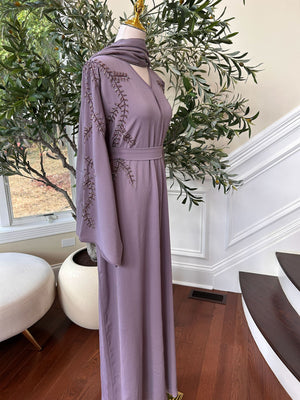 Lavender Floral Charm Elegance Abaya