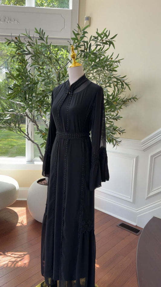 Black Chiffon Beaded Abaya