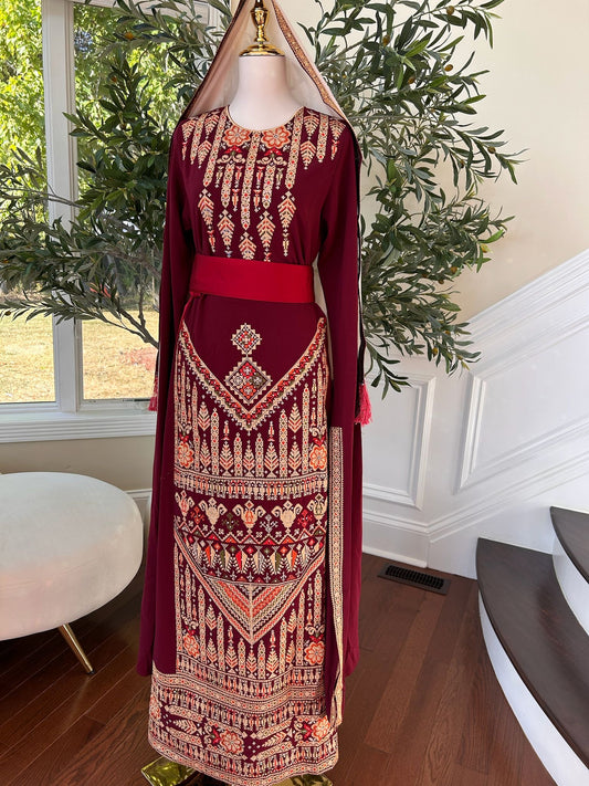 Burgundy Tatreez Embroidery Thobe
