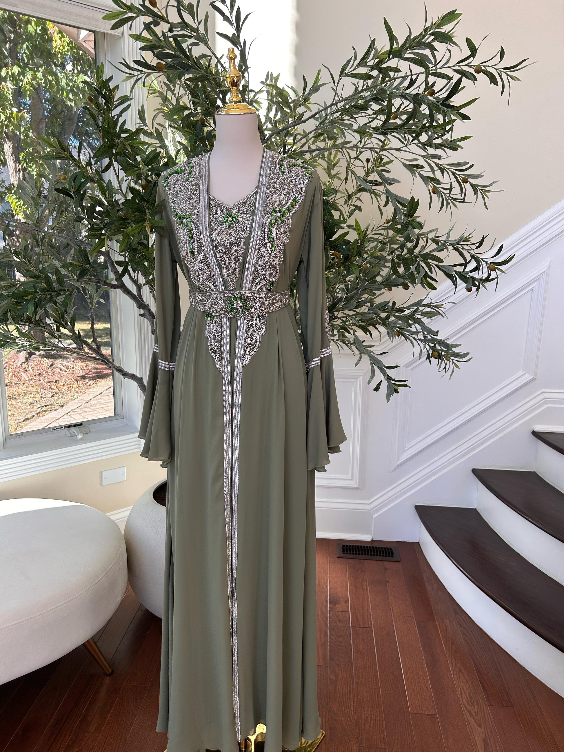 Olive Serenity Embellished Kuftan