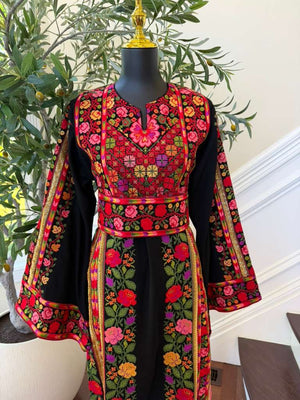 Black Embroidery Tatreez Sabal Kharaz Thobe