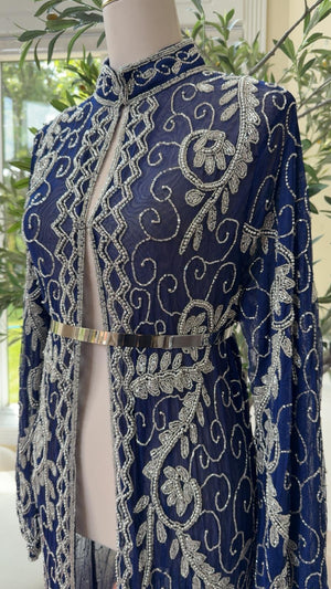 Blue Silver Beaded Abaya