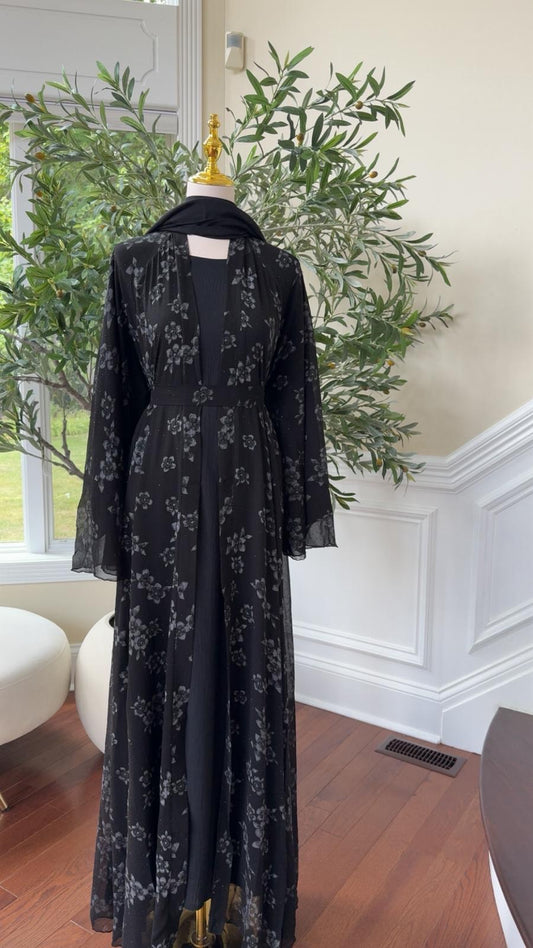 Black Blossom Flow Abaya