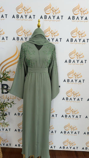 Green Rose Beaded Abaya