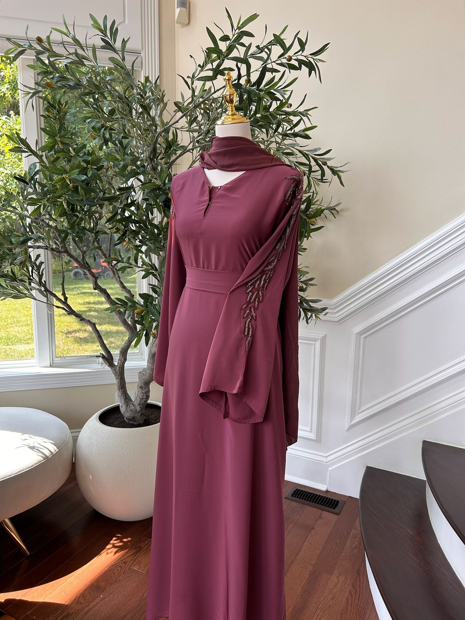 Pink Floral Sleeve Charm Abaya