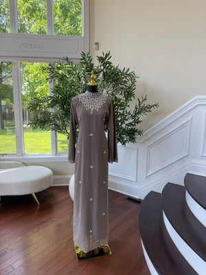 Taupe Gemstone Collar Maxi Dress