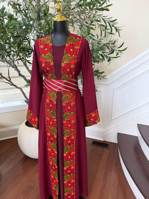 Red Embroidery Floral Tatreez Thobe