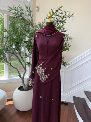 Burgundy Sleeve Detailed Abaya