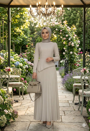 Beige Modest Detail Maxi Dress