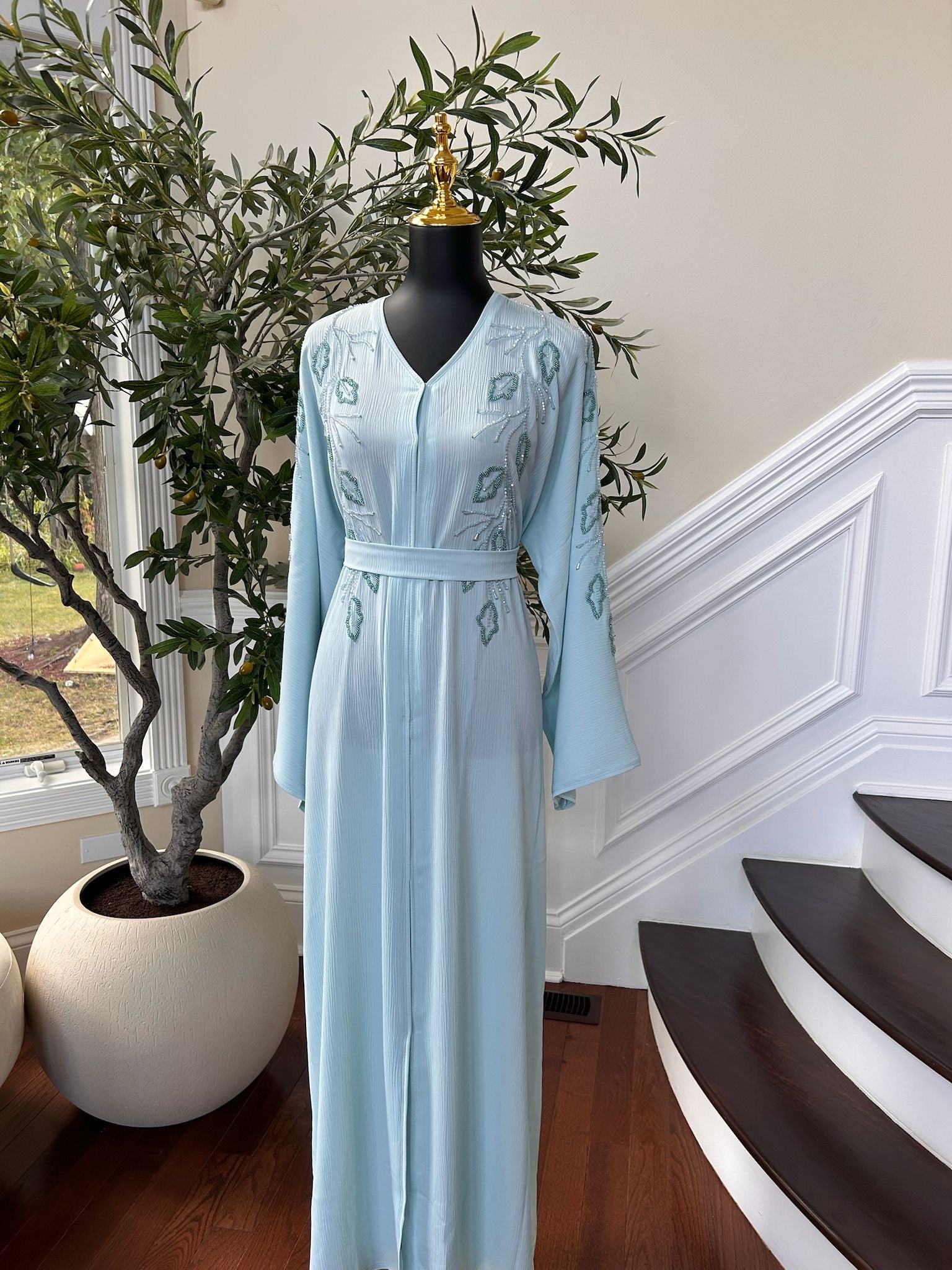 Baby Blue Design Charm Abaya