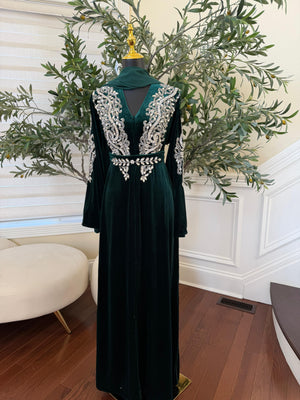 Green Velvet Stone Charm Abaya