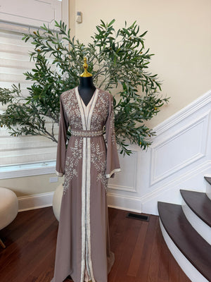 Taupe Beaded Charm Elegance Kuftan