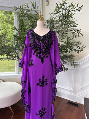 Royal Purple Kuftan Dress with Black Beaded Detail