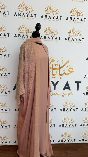 Elegant Blush Pink Sparkled Abaya Set with Coordinating Hijab #8097623