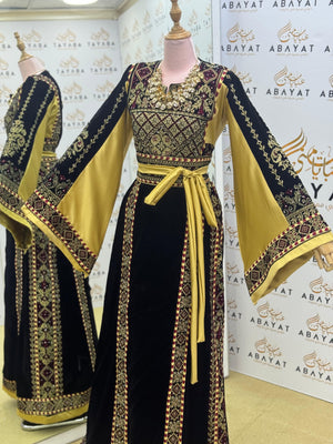 Premier Black and Yellow Velvet Thobe