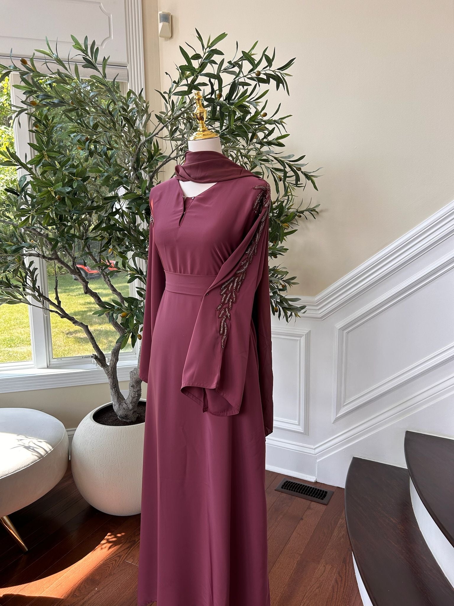 Pink Floral Sleeve Charm Abaya