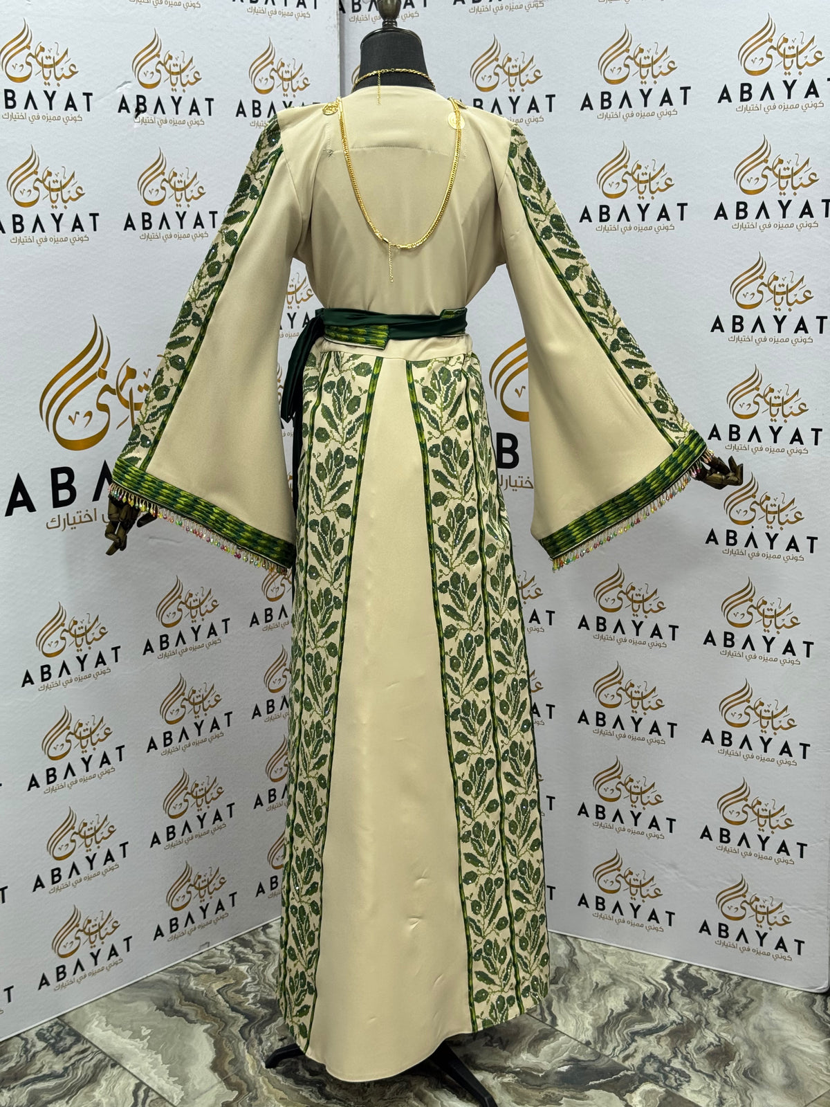 Ivory & Olive Green Palestinian Embroidered Thobe