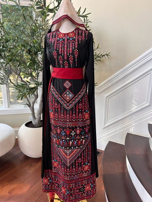 Black Embroidery Red Tatreez Thobe Dress