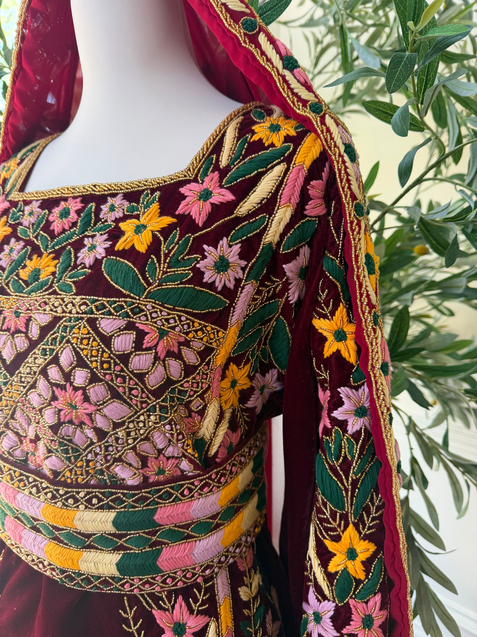 Velvet Red Embroidery Beaded Thobe