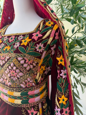 Velvet Red Embroidery Beaded Thobe