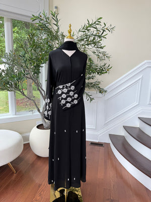 Black Sleeve Silver Charm Abaya