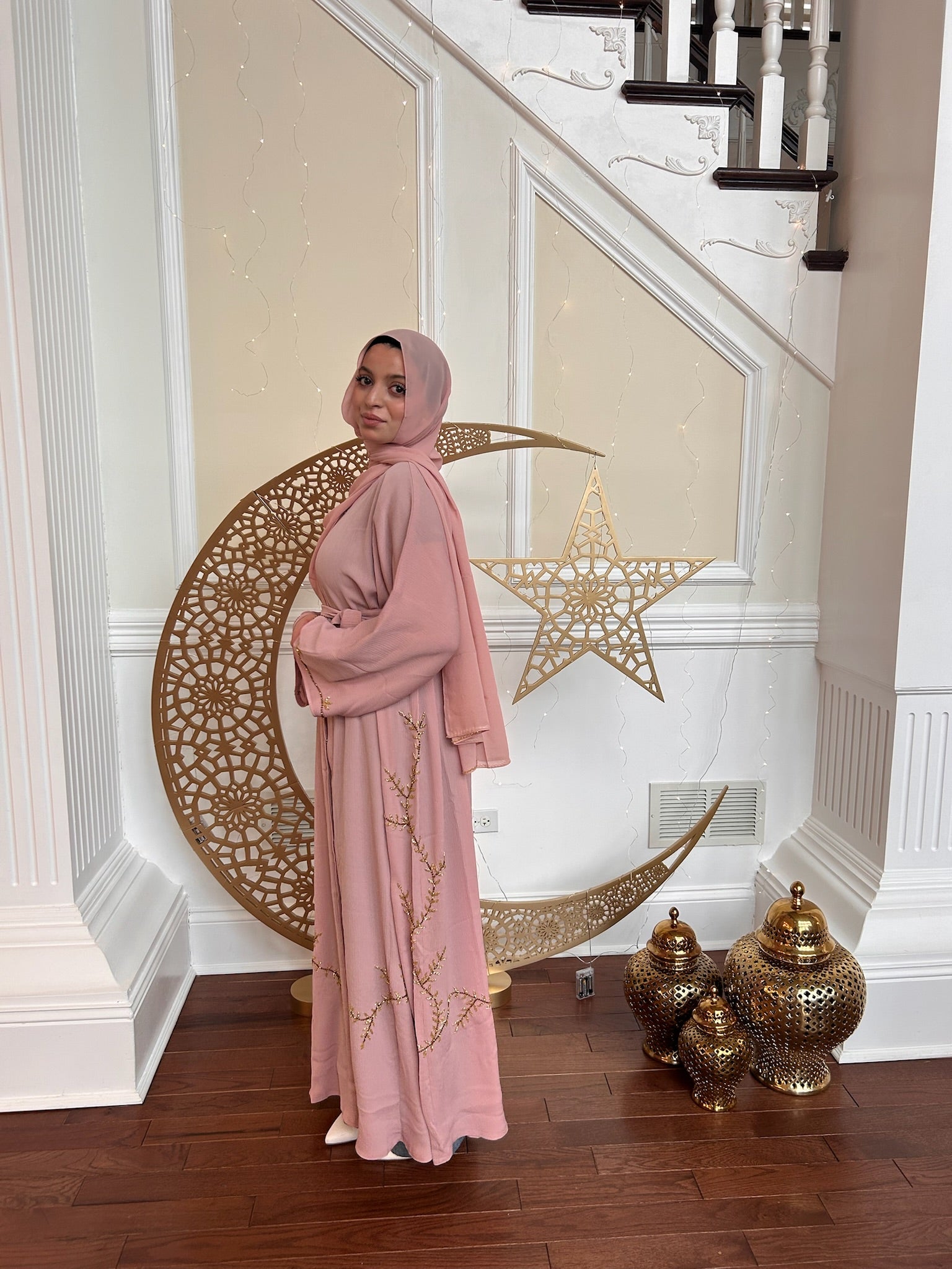 Floral Rose Pink Abaya