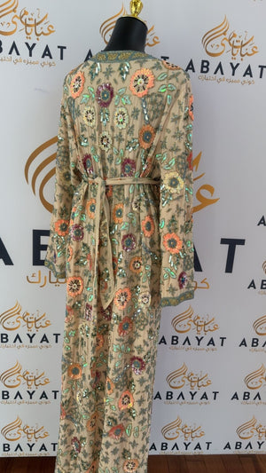 Peach Floral Cardigan Abaya