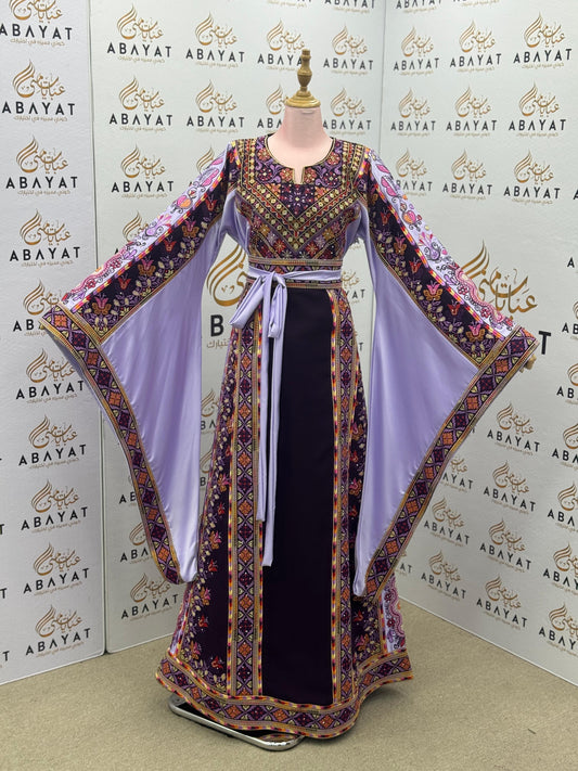 Purple & Lilac Palestinian Embroidered Thobe – Elegant Tatreez Occasion Dress 09042025